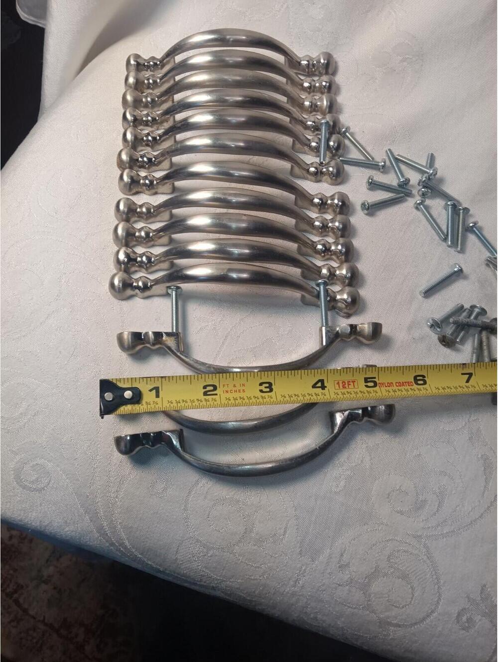 14 5  1/2 Amerock Sterling nickel-finished arched drawer pulls With Hardware VTG